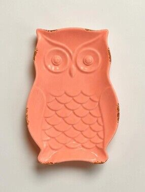 Vintage Style Pink Owl Trinket Dish Ceramic Jewelry Catchall Cottagecore Decor
